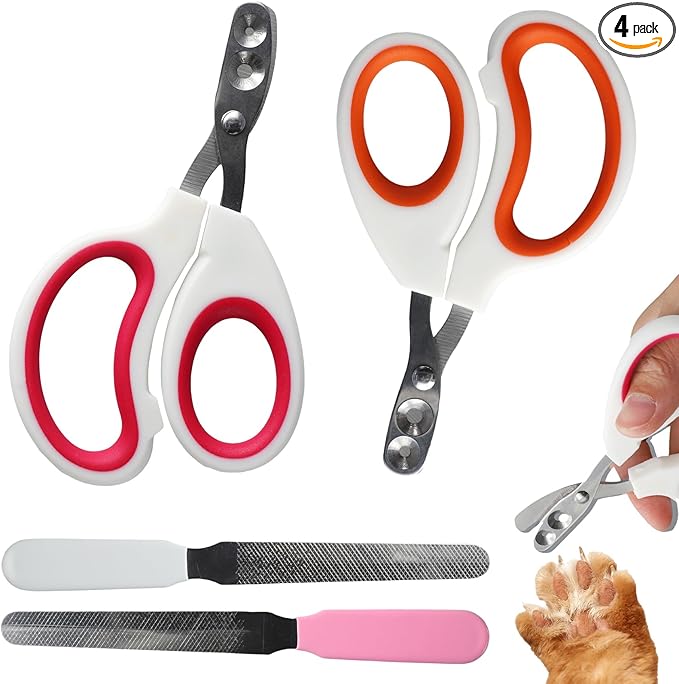 2 PCS Bearded Dragon Nail Clippers, Cat Nail Trimmer, Stainless Steel Cat Claw Clippers, with (White + Pink) Files * 2, Suitable for Reptiles, Novice Pet Families (Orange + Rose Red)-Mewly Pet