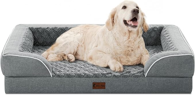 Orthopedic XL Dog Bed for Extra Large Dogs, Waterproof Memory Foam Dog Beds with Sides, Non-Slip Bottom and Egg-Crate Foam Big Dogs Couch Beds with Removable Washable Cover(X-Large,Grey)-Mewly Pet
