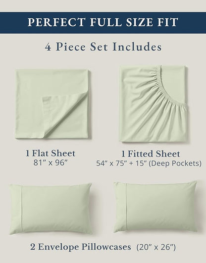 LANE LINEN 100% Organic Cotton Eco Friendly Full Size Sheet & Pillowcase Sets, Fully Elasticized Soft & Comfy Percale Bedding, Naturally Temperature Regulating Cotton Sheets Full- Mineral
