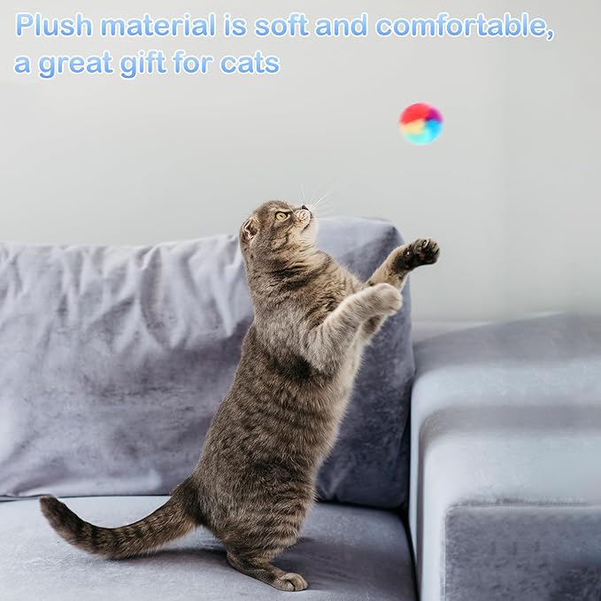 30 Pcs Soft Plush Cat Ball 1.2-inch Rainbow Cat Toy Balls Fuzzy Kitty Balls Kitten Puff Balls Colorful Cat Pom Pom Balls for Cat Kitten Pet Playing Exercising-Mewly Pet
