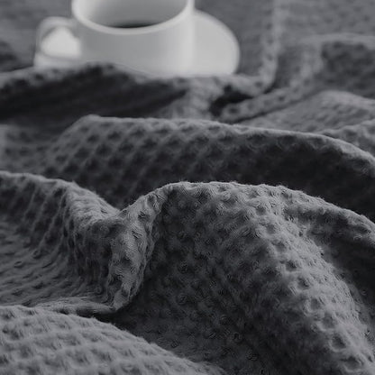 PHF Pre-Washed Cotton Waffle Weave Blanket Throw Size for Couch Bed,Snag Proof Spring Summer Lightweight Breathable,Oeko-TEX Certified,Machine Washable, Home Decor Gift，Charcoal