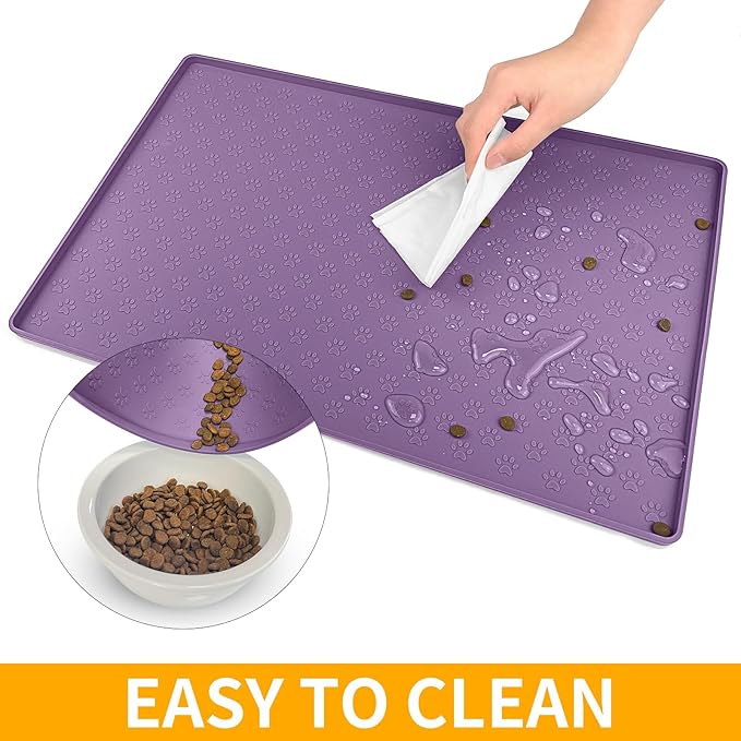 Ptlom Dog Food Mat Anti-Slip Pet Bowl Mats for Food and Water, High-Lips Pet Placemat Prevent Messy Spills to Floor, Waterproof Puppy Feeding Tray for Small, Medium Large Dogs Cats, Silicone-Mewly Pet