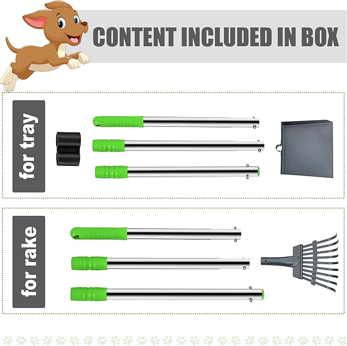 Niubya Pooper Scooper for Dogs, Metal Poop Scooper Tray and Rake Set with Adjustable Long Handle, Dog Pooper Scooper for Pet Waste Removal-Mewly Pet