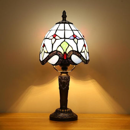 Tiffany Small Lamp Blue Baroque Stained Glass Table Lamp 3 Way Color-Temparetures Bedside Nightstand Table Lamps for Bedroom Living Room Home Office Desk Light W/LED Bulb 6X6X12.5Inch