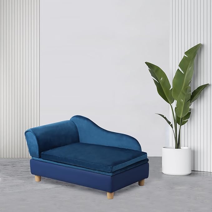 Pet Bed Sofa, Puppy Bed with Storage, Small Dog Couch with Removable & Washable Cushion, Comfy Pet Couch Bed for Cats & Puppy (Blue)-Mewly Pet