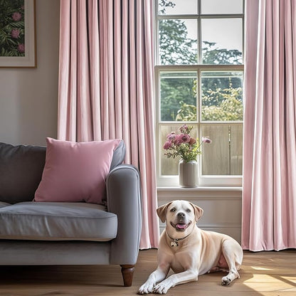 Lazzzy Velvet Blackout Curtains Thermal Insulated Room Window Drapes Super Soft Luxury Curtains for Living Room Bedroom Rod Pocket 2 Panels, Dusty Pink, 52" W x 84" L