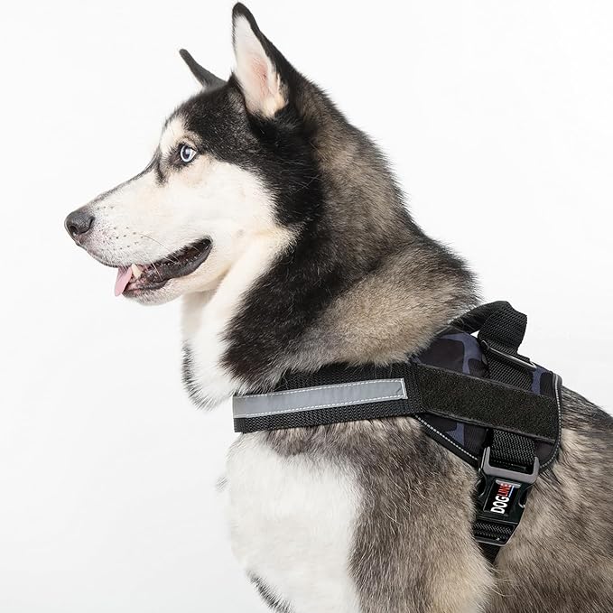Dogline Dog Harness, Reflective No-Pull Adjustable Vest with Handle for Walking, Training, Breathable, No - Choke Harness for Small, Medium or Large Dogs Room for Patches Girraffe Grey L 27"-34"-Mewly Pet
