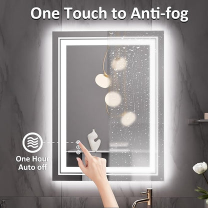 32" x 24" LED Bathroom Mirror with Lights, Front and Backlit Mirror, Anti-Fog Lighted Vanity Mirror, Stepless Dimmable, 3 Colors LED Mirror (Horizontal/Vertical)