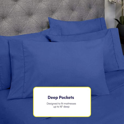 Full Size Bed Sheets - 6 Piece 1500 Supreme Collection Fine Brushed Microfiber Deep Pocket Full Sheet Set Bedding - 2 Extra Pillow Cases, Great Value, Full, Royal Blue