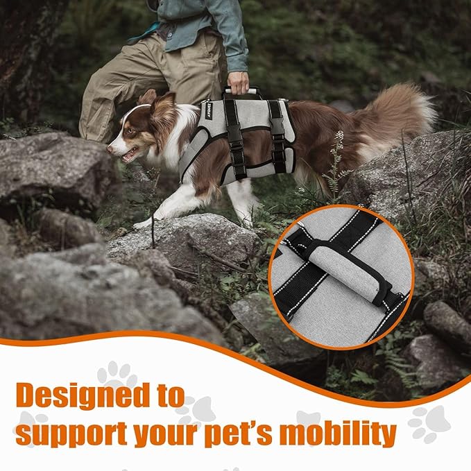 Ayquez Dog Lift Harness with Storage and Transport Bag, Dog Harness with Handle for Lifting & Hip dysplasia, arnés para Perros pequeños, pechera para Perros Gray, S-Mewly Pet