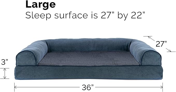 Furhaven Cooling Gel Dog Bed for Large/Medium Dogs w/ Removable Bolsters & Washable Cover, For Dogs Up to 55 lbs - Sherpa & Chenille Sofa - Orion Blue, Large-Mewly Pet