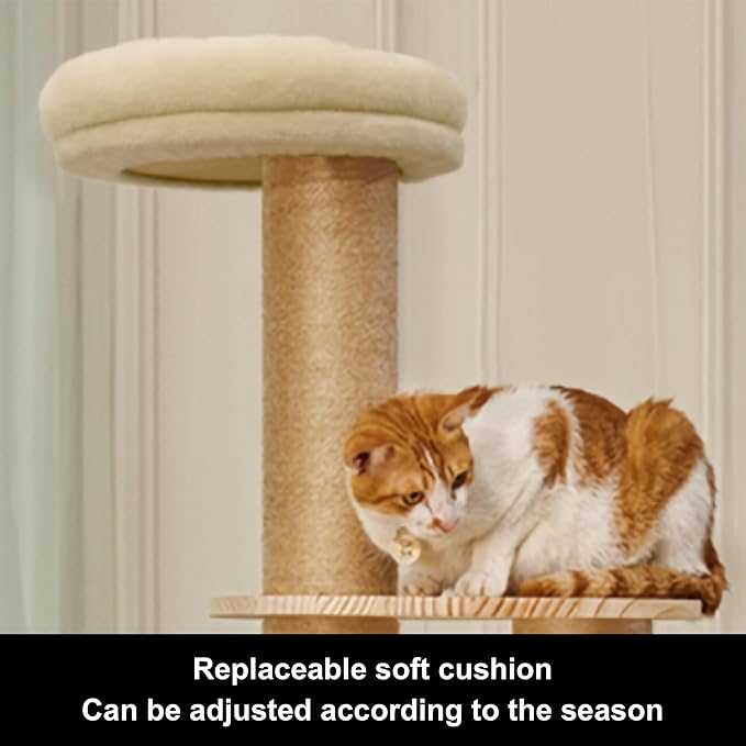 Modern Multi-Level Large Real Solid Wood Cat Tree, Luxury Wooden Cat Tower Cat Condo with Multi-Layer Platform for Indoor Cats