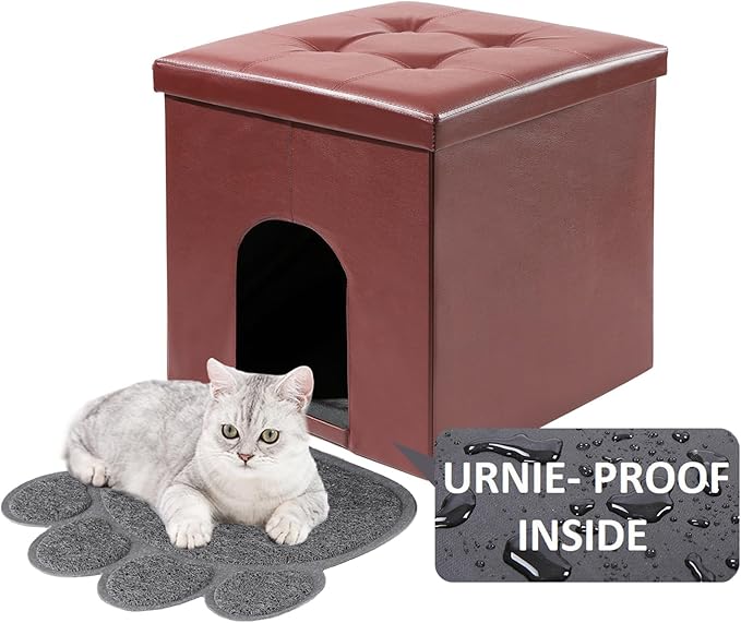 MEEXPAWS Cat Litter Box Enclosure Furniture Hidden, Cat Washroom Bench Storage Cabinet Small 19.7'' x 19.7'' x 19.7''| Dog Proof | Waterproof Inside | Easy Clean | Easy Assembly | Odor Control(Brown)-Mewly Pet