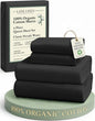 LANE LINEN 100% Organic Cotton Queen Size Sheets Set, Machine Wash Fully Elasticized Naturally Cooling Percale Weave Queen Size Deep Pocket Sheet Sets, Low Pill Eco Friendly Bed Sheets- Black
