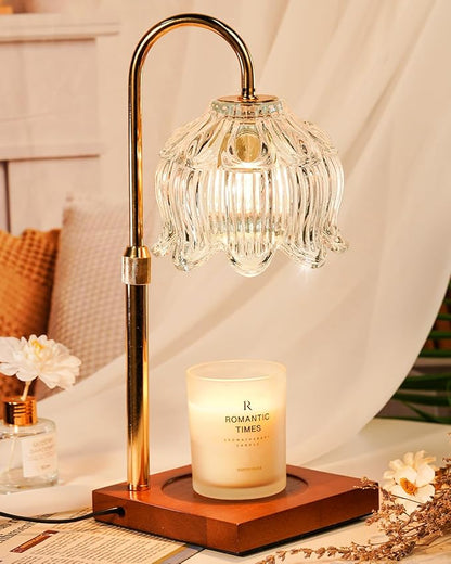 White Clear Candle Warmer Lamp with Timer & Dimmer, Candle Warmer Adjustable Height, Gifts for Women Mom Birthday Christmas, House Warming New Home Bedroom Decor, Flower Wax Warmer for Jar Candles