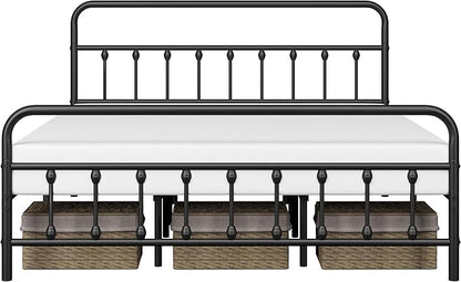 Yaheetech Classic Metal Platform Bed Frame Mattress Foundation with Victorian Style Iron-Art Headboard/Footboard/Under Bed Storage/No Box Spring Needed/King Size Black