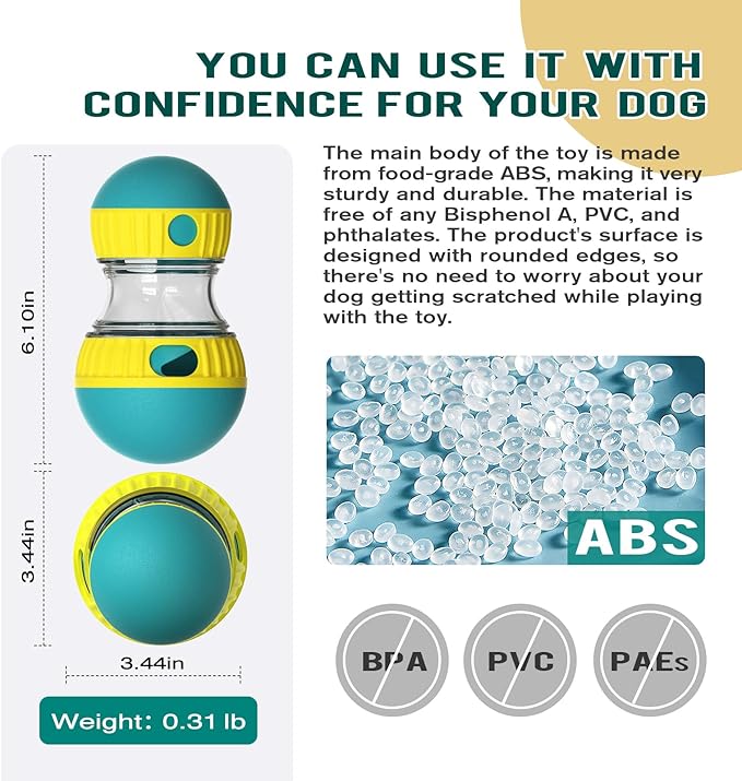 Dog Puzzle Toy Adjustable Treat Dispensing Ball Food Dispenser Tough Slow Feeder Puppy Enrichment Training Toy Pet Interactive Chase Toys for Small Medium Large Dogs to Keep Them Busy, Green-Mewly Pet