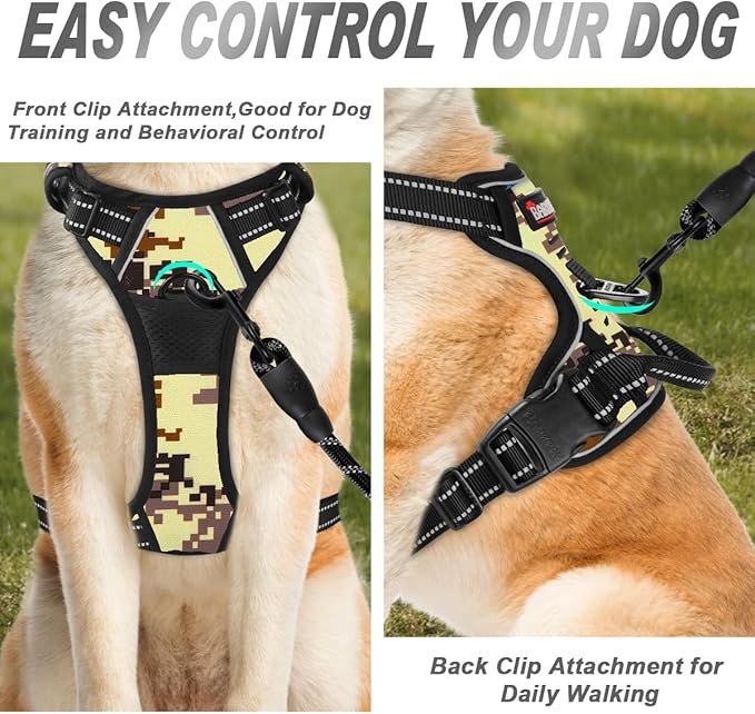 BARKBAY No Pull Dog Harness Front Clip Heavy Duty Reflective Easy Control Handle for Large Dog Walking(Desert camo,M)-Mewly Pet