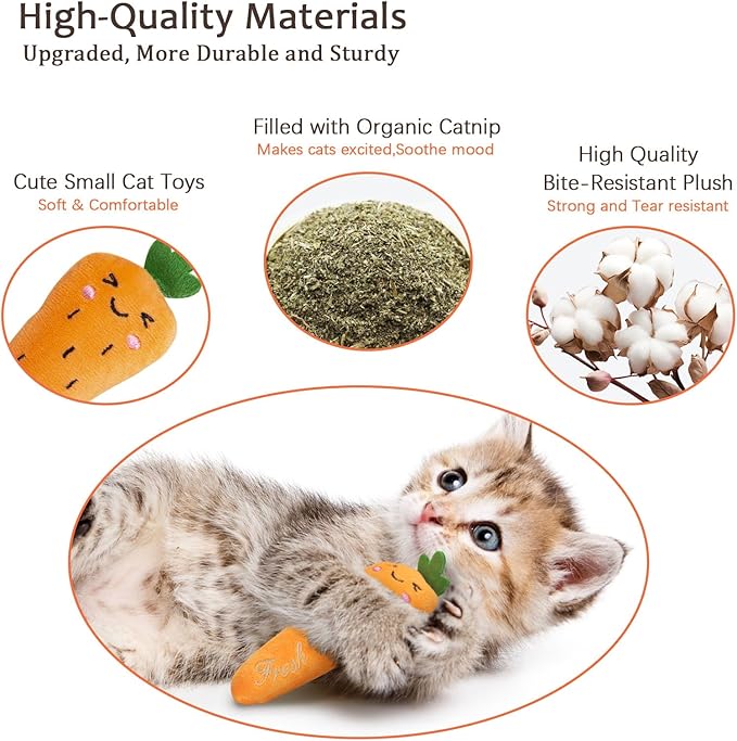 Catnip Cat Toys, Interactive Indoor Cat Nip Toy Kitty Kicker, Dental Kitten Chew Toy, 5 Pack, Vegetable Shape-Mewly Pet