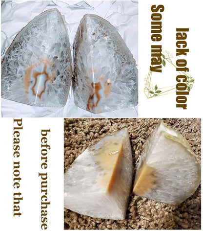 AMOYSTONE Agate Book Ends Shelves Decorative Geode Bookend Large Crystal Bookends Quartz Decor Nature Brown with Rubber Bumpers(1 Pair, 4-6 LBS)