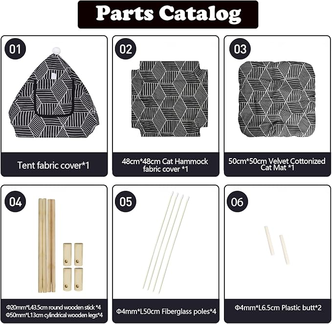 2-in-1 Elevated Cat Tent Cat House, Quick Assembly and Disassembly, Portable Indoor/Outdoor Cute Cat Bed Cave-Black Diamond Pattern-Mewly Pet