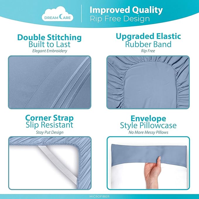 DREAMCARE King Size Sheets Set – 6 pcs Cooling Bed Sheets – up to 21” Deep Pocket King Sheet Set – 2500 Supreme Collection – Extra Soft 100% Brushed Microfiber Hotel Luxury with Side Pocket – L Blue