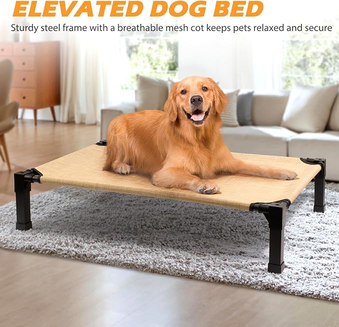 Heeyoo Elevated Dog Bed, Cooling Raised Pet Cot with Chew Proof Washable Breathable Mesh and Metal Frame, Portable Dog Cot Bed with No-Slip Feet for Outdoor or Indoor Use-Mewly Pet