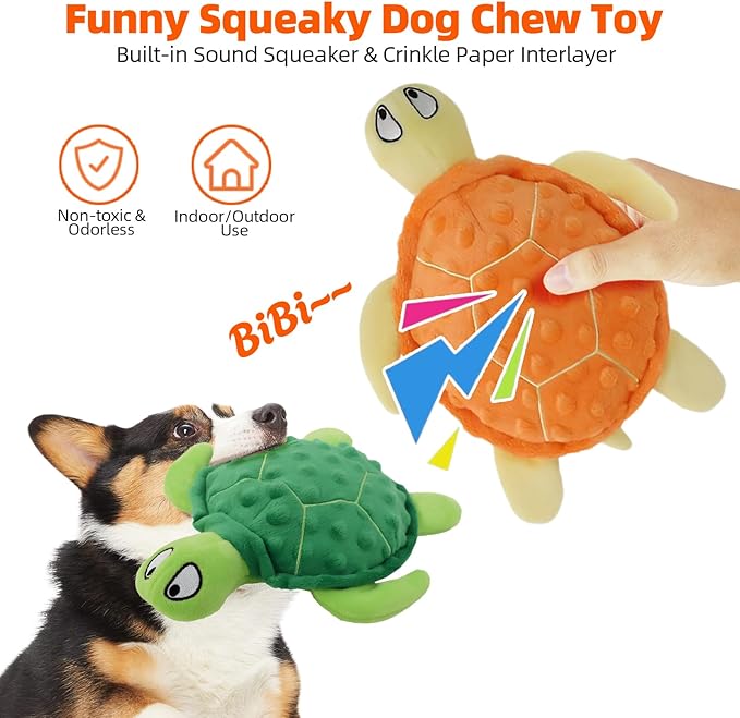 Adpartner Squeaky Toys for Dogs, 2 Pack Turtle Dog Toy Plush Crinkle Dog Toys to Keep Them Busy, Interactive Squeak Stuffed Pet Chew Toys for Small to Medium Dogs Teething Training Reduce Boredom-Mewly Pet