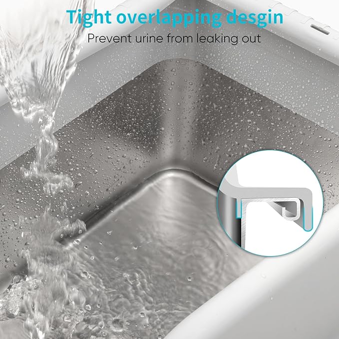 XL Stainless Steel Cat Litter Box with High Sided Lid for Big Cats, 23.5"L x 15.5"W x11.8"H, Metal Kitty Litter Tray with Scoop and Filter Pedal, Leak-Proof,Odorless,Non-Stick,Easy Cleaning-Mewly Pet