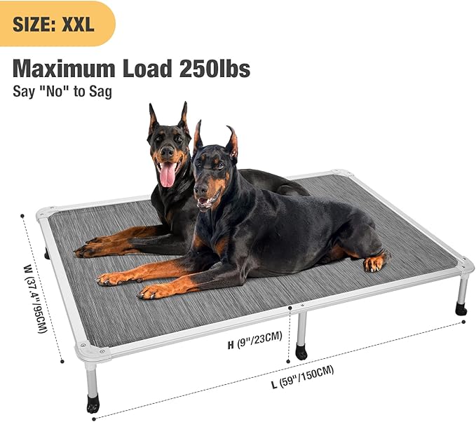 Veehoo Chew Proof Elevated Dog Bed - Cooling Raised Pet Cot - Silver Aluminum Frame and Durable Textilene Mesh Fabric, Unique Designed No-Slip Feet for Indoor or Outdoor Use, Black Silver, XX Large-Mewly Pet