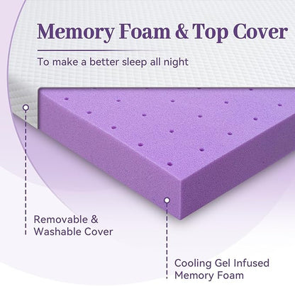 SINWEEK 2 Inch Gel Memory Foam Mattress Topper Queen Size, Ventilated High Density Pad for Back Pain, Bed Topper with Removable Soft Cover, CertiPUR-US Certified