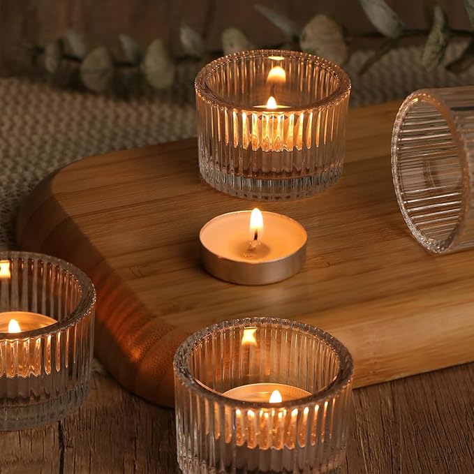 18 pcs Clear Tealight Candle Holders with 18PCS Tealights Candles, Glass Votive Candle Holders Set for Table Centerpiece, Home Decor and Party Supplies