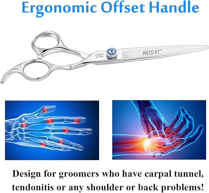 JASON 7" Straight Dog Grooming Scissors, Ergonomic Pets Grooming Shears, Premium Cats Trimming Kit with Offset Handle and Jewelled Screw, Sharp, Comfortable-Mewly Pet