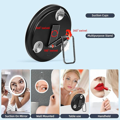 Rechargeable 6" Lighted 10x Magnifying Mirror with Suction Cups & Table Stand