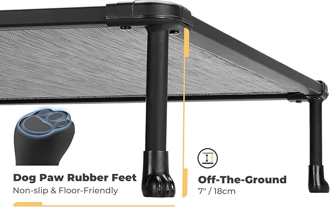 Veehoo Chewproof Elevated Dog Bed - Cooling Raised Pet Cot, Breathable Mesh, Washable & Non-Slip for Large Dogs, Indoor/Outdoor, Black Silver Mat and Black Frame, 42x30inches (Model CWC2203A03)-Mewly Pet