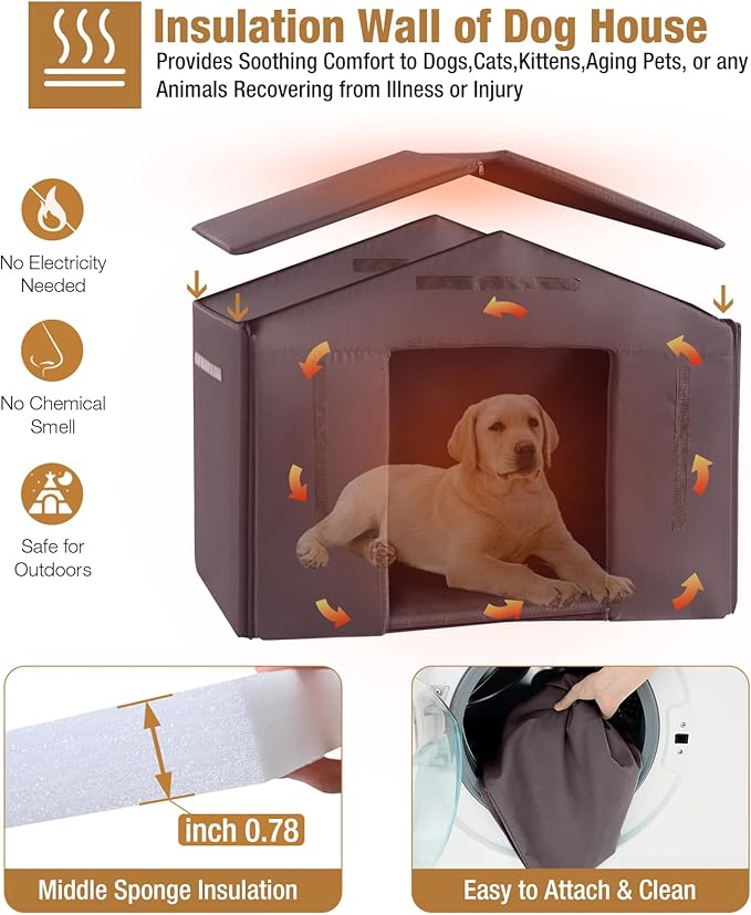 Extra Large Dog House Outdoor & Indoor, Insulated Liner Dog Kennel Weatherproof for Winter, 6 Sides All-Round Foam with Strong Metal Chew Proof Frame, for Small Medium Large Dogs-Mewly Pet