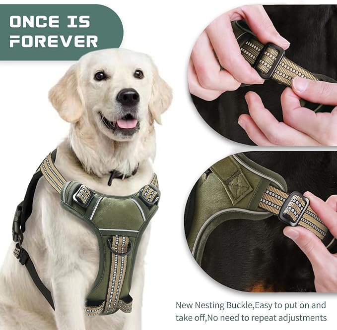No Pull Dog Harness for Large Dogs, Adjustable No Choke Pet Vest with Dog Leash Fit Smart Reflective Pet Walking Harness for Training Easy Control Soft Handle Green XL-Mewly Pet