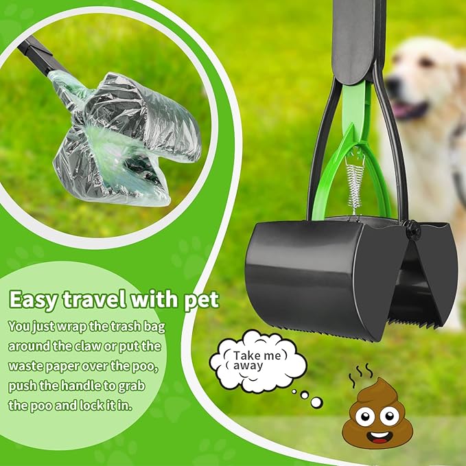 UPSKY 32'' Pooper Scooper for Large Small Dogs, Long Handle Dog Poop Scooper with Waste Bags, Portable Dog Poop Pick Up Tool, Folding Poop Scoop for Yard, Grass, Dirt, Gravel Green-Mewly Pet