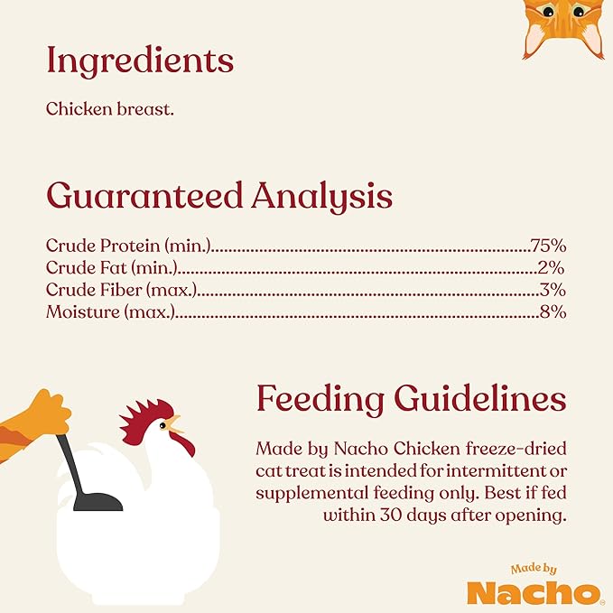 Made by Nacho Freeze-Dried Chicken Breast Meal Topper, Mixer or Treat 3.5oz | High Protein, Pure Chicken Ingredients | Premium Cage-Free Chicken Breast | Crunchy Texture-Mewly Pet