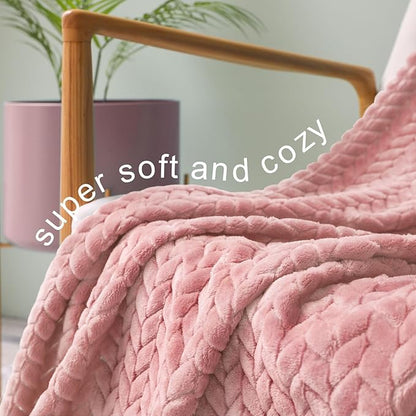 Exclusivo Mezcla Fleece King Size Blanket for Bed, 90x104 Inches Soft Cozy Jacquard Flannel Blankets, Lightweight Fuzzy Plush Warm for Winter, Pink