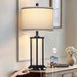 27in Tall Farmhouse Table Lamp with USB C+A & Outlet,Black Industrial End Table Lamp for Living Room,Vintage Rustic Bedside Lamp with Night Light for Bedroom Nightstand,Single Black