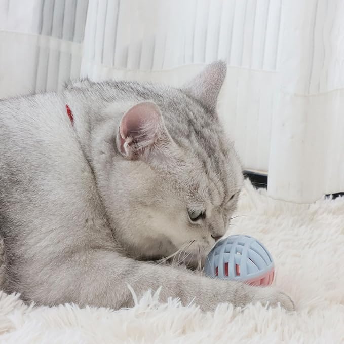 Rubber Cat Toy Balls with Inside Bell, Soft TPR Interactive Cat Ball Toys for Puppy Dogs and Kittens, Colorful Hollow Teeth Grinding Ball Interactive Sound Toy for Indoor Cats, 3 Pcs-Mewly Pet