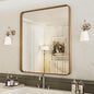 LOAAO 20X16 Inch Bathroom Mirror with Wood Grain Colored Metal Frame, Rounded Rectangle Metal Framed Bathroom Mirror, Anti-Rust, Hangs Horizontally or Vertically