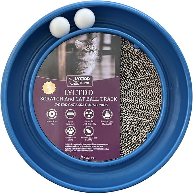 Interactive Cat Ball Track Toy for Indoor Cats, Cat Scratching Board & Exercise Set for Bored Indoor Adult and Kitten Mental & Physical Stimulation, with Spare Ball to Prevent Loss (Blue)-Mewly Pet