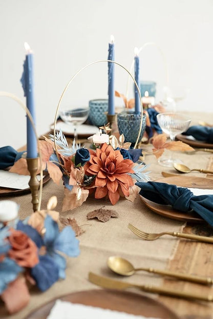 Ling's moment Artificial Flowers Fake Silk Dahlia Faux Foam Roses Combo for DIY Wedding Bouquets Centerpieces Arrangements Bridal Shower Party Home Decorations, Navy Blue & Burnt Orange, 24pcs