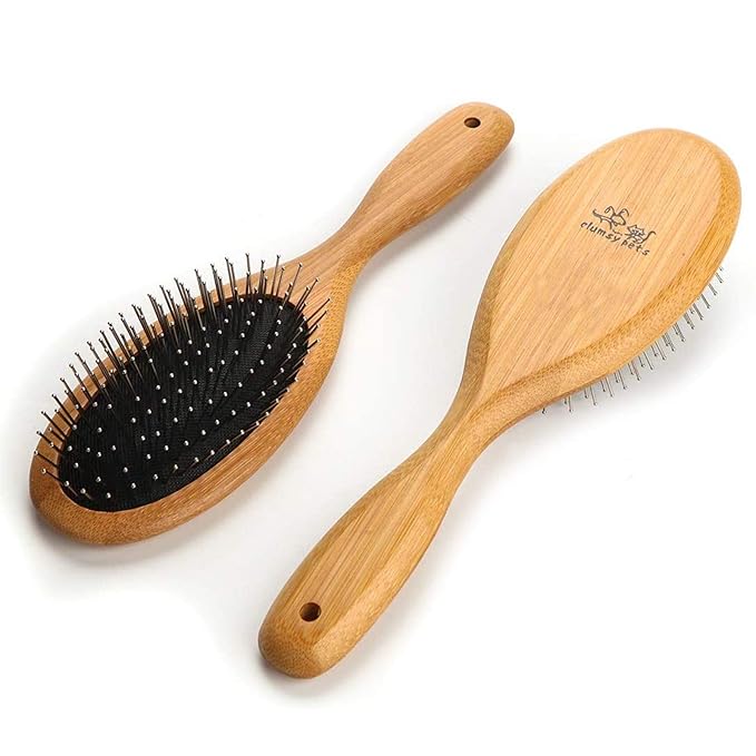 ClumsyPets Dog & Cat Ball Pin Slicker Grooming Brush with Bamboo Handle for Pets Massage Bath and Removes Mats Loose Fur Hairs-Mewly Pet