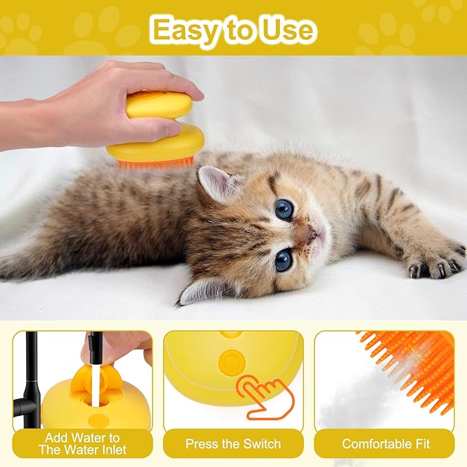 Cat Steam Brush, 3 in 1 Cat and Dog Grooming Brush for Shedding, Pet Hair Cleaning, Silicone Massage, Anti-Static Pet Spray Hair Removal Comb-Mewly Pet