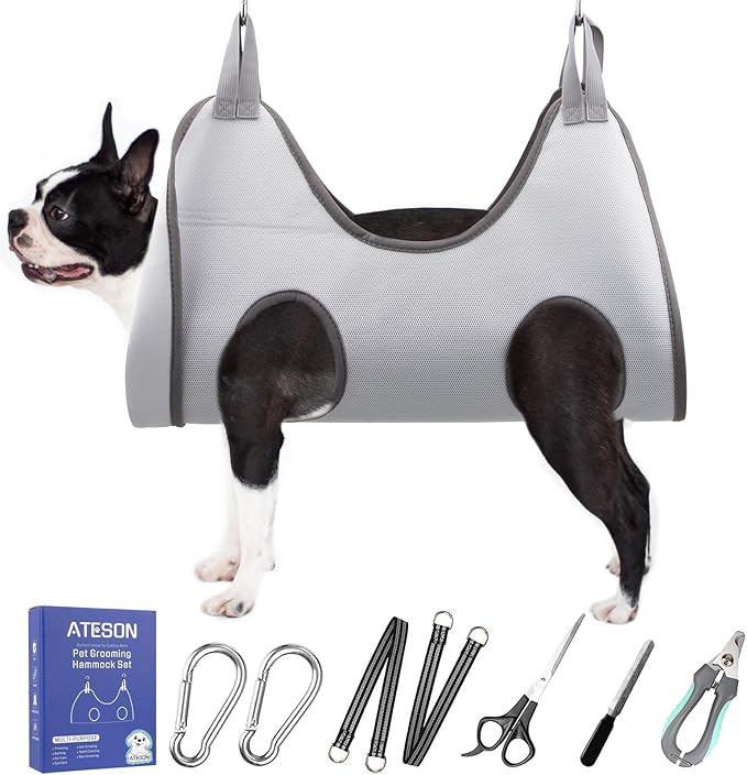 Pet Grooming Hammock Harness for Small Dogs & Cats Nail Trimming, Dog Sling for Cutting Nails, Dog Hanging Holder Hanger with Nail Clippers, Nail File, Scissors-Mewly Pet