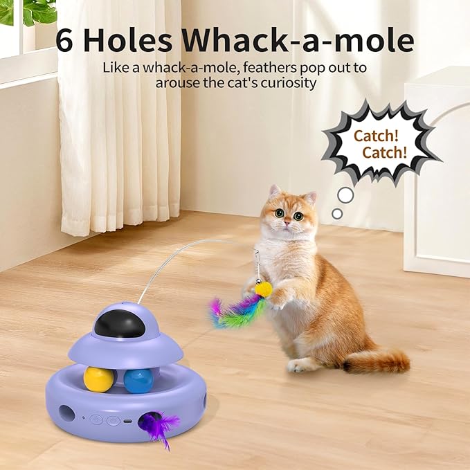 Cat Toy,Purple 4-in-1 Interactive,Cat Toys for Bored Indoor Adult Cats,Electric Flying Butterfly,Rechargeable Automatic Toy,Moving Ambush Feather,Track Balls-Mewly Pet