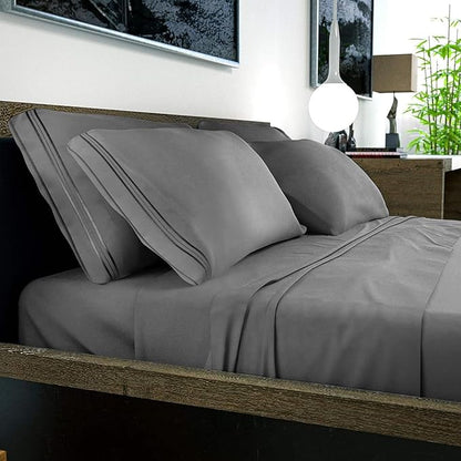 DREAMCARE Sheets Full Size Bed - Cooling Bed Sheets - 6pcs Set - Full Sheet Set - Full Size Sheets - Full Size Sheet Sets Soft & Long Lasting 100% Fine Brushed Polyester with Side Pocket - Dark Gray